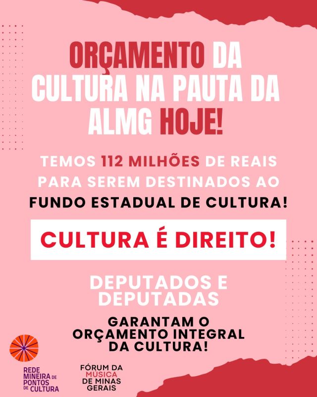 🚨 Orçamento da Cultura em pauta na ALMG HOJE! 🚨