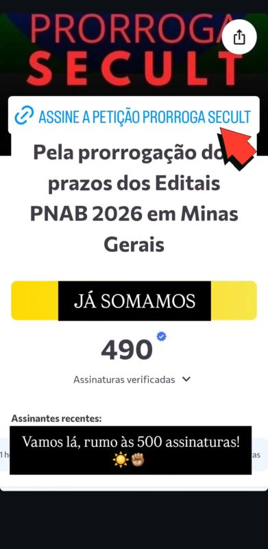 ASSINE E COMPARTILHE PELA PRORROGAÇÃO DOS PRAZOS DA PNAB MG