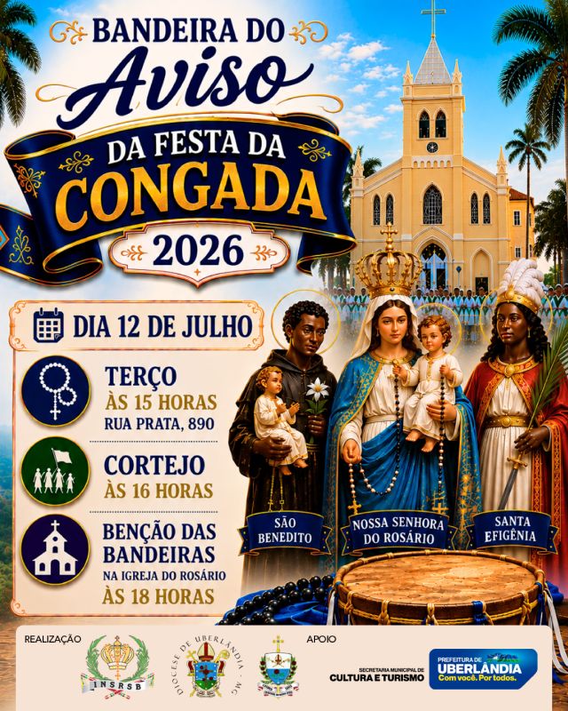 BANDEIRA DO AVISO DA FESTA DA CONGADA 2026 UBERLÂNDIA -MG